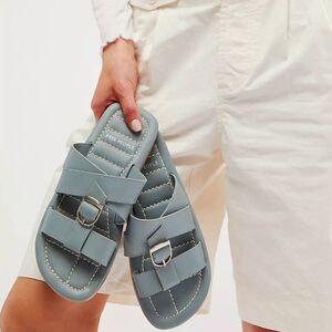 Free People Sloan Leather Slide Sandal Size 7M Blue/Green (Stormy Sea)